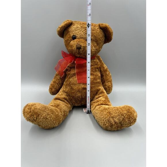PBC International Brown Sitting Teddy Bear W/ Red Ribbon Bow Tie - Picture 3 of 8